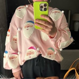 Queen of Sparkles Santa Sweatshirt in Pale Pink size L